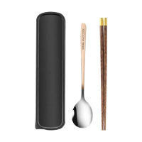 美厨筷勺套装3件套小巧防滑鸡翅木便携式玫瑰金MCGC8511