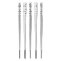 美厨方筷10双装防滑纹理清晰316L不锈钢家用分餐MCK3826