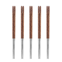 美厨筷子5双装防滑不易霉握感舒适鸡翅木304不锈钢MCK6483