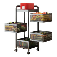 美厨置物架五层可旋转落地储物收纳免安装黑色系MCZW0133