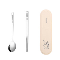 MAXCOOK美厨筷勺三件套不锈钢便携奶油白MCGC0598