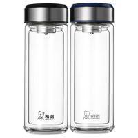 希诺玻璃杯285ml便携耐用双层隔热XN-6710(颜色随机)