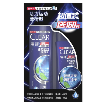 清扬(CLEAR)男士去屑洗发露活力运动薄荷型(400ml+160ml)