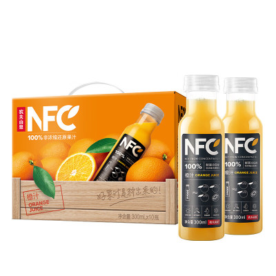 农夫山泉NFC橙汁果汁饮料 橙子冷压榨300ml*10瓶礼盒
