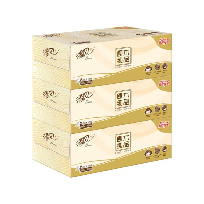 清风 B338C3 盒装抽纸长抽纸巾硬盒抽面巾纸家用纸巾原木纯品(1*12整箱销售) 200盒抽(2层) 随机色