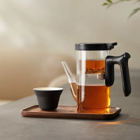 鸣盏飘逸壶套装黑胡桃实木茶盘干泡台品茗小杯茶具套装 MZ8023A(标准配件:黑胡桃木小茶盘、飘逸壶、陶瓷主人杯)