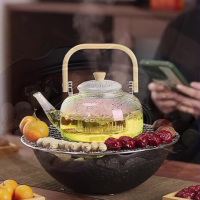 飞图乐黑石浪无烟围炉煮茶套装家用室内电烧烤炉烤火套装 烤网26cm+鹅卵石+电陶炉+1L玻璃壶