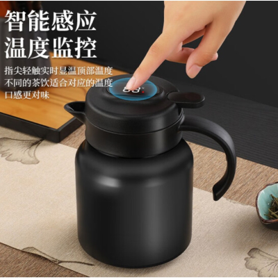 虎式飞跃焖茶壶316不锈钢闷泡壶大容量茶水分离保温壶老白茶焖泡杯泡茶壶 温显-316内胆[哑光黑] 1000ml