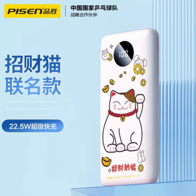 品胜(PISEN) 招财猫联名设计彩绘浮雕工艺磨砂质地双向快充22.5W自带双线充电宝 KC-DY08 招财纳福