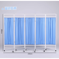 蓝色五扇 屏风(加厚框架双层布)可移动折叠带轮屏风