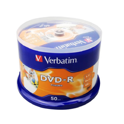 威宝verbatim 16x 可打印DVD-R空白光盘4.7g 刻录盘50片装刻录碟片 DVD-R50片装(63513)