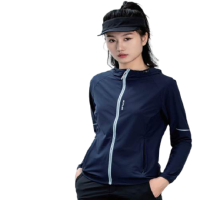 思凯乐 女款经编弹力夹克防晒衫袖子反光条 S码-4XL码 F2503393 藏蓝