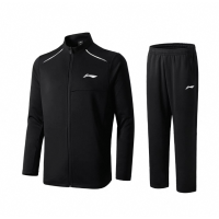 李宁训练系列羽毛球开衫无帽卫衣套装黑色 AWEV001(尺码:XS-4XL)