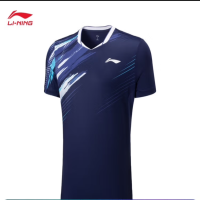 李宁(LI-NING)羽毛球服男款速干透气比赛上衣短袖T恤 深紫蓝 AYV025(尺码:S-3XL)