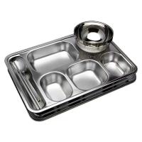 304不锈钢特大深五格餐盘 (无盖 带筷位 带勺 带304碗 ) 1套