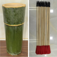 天然竹筒投壶传统游戏道具 直径8-10cm高25cm+10支胶羽箭 1套