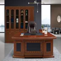 蓝天 老板桌扇形办公桌总裁桌经理主管桌椅新中式大班台 扇形办公室家具 2400*1200*760 1张
