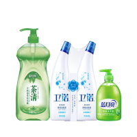 蓝月亮厨卫组合套装4件套 茶清洗洁精1kg+卫诺沁香花园洁厕液500g*2+芦荟洗手液500g瓶 1套