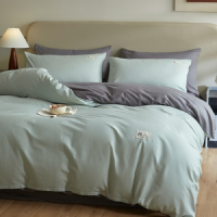 洁丽雅全棉纯色四件套LT薄荷绿+高级灰JLY-CP250被套200*230cm床单230*245cm枕套48*74cm