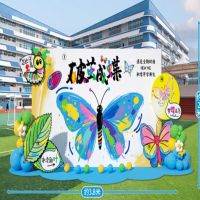 破茧成蝶开学季氛围场景布置装饰拍照道具幼儿园升班kt板背景(1套)