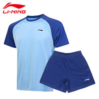 李宁(LI-NING)乒乓球服男女短袖T恤印字夏季透气吸湿速干比赛运动套装男女同款