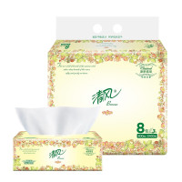 清风 抽纸100抽3层加厚欧院系列家用软抽8包装BR82XSS-8