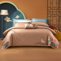 富安娜家纺 四件套纯棉100支长绒棉 翎鹿(礼盒装) 1.8米床(230*229cm)