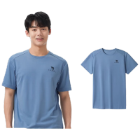 骆驼男装短袖t恤男款2024夏透气纯色圆领上户外运动体恤 岩霜蓝A15BAVV051