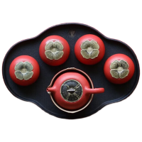 万仟堂(Edenus)03茶具高档 功夫茶具套装 陶瓷水果茶具柿子茶壶茶盘茶杯 事事如意7头