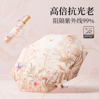 左都三折加大遮阳伞彩胶复古风原木手柄晴雨两用 游园惊梦