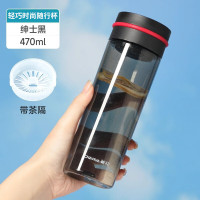 茶花(CHAHUA)水杯潮流时尚杯子便携透明塑料杯户外随行杯 黑色 470ml 050036