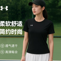 安德玛女款针织圆领短袖23500509-001黑色