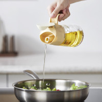 康宁自开合油壶550ml厨房高硼硅玻璃油罐醋壶酱油瓶防漏不易挂油家用