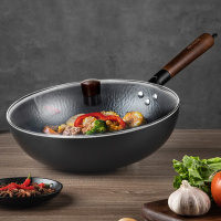 美厨(MAXCOOK)03精铁炒锅32cm 带盖鱼鳞纹炒锅MCDS-2547