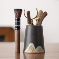 苏氏陶瓷(SUSHI CERAMICS)茶具配件茶道手绘彩画六君子 实木茶夹杯夹