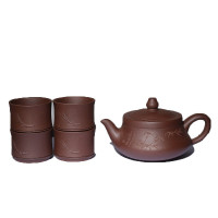 竹贵柱础高升一壶四杯紫砂茶具套装