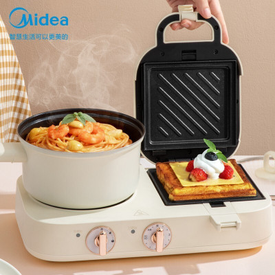 美的(Midea)ZC1513P101 家用早餐三明面包片机多士炉 电蒸锅电热锅多功能不沾智能断电