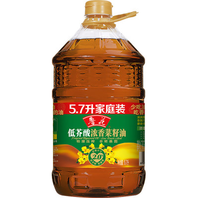 鲁花 浓香菜籽油5.7L*1 低芥酸浓香菜籽油 非转基因 粮油 食用油