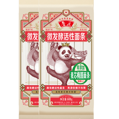 鲁花 (熊猫系列)麦芯椭圆挂面600g*2 中麦麦芯椭圆挂面