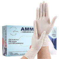 爱马斯(AMMEX) 一次性乳胶手套,乳白色,无粉,小号,100只/盒;TLFT42100 乳白色