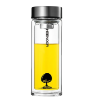 希诺(HEENOOR)XN-6700 双层玻璃杯带盖滤网办公室泡茶杯男士商务杯子耐热玻璃水杯 180ML
