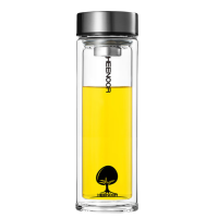 希诺(HEENOOR)XN-6607 双层玻璃水杯男士商务办公泡茶杯子带盖过滤网女士小水杯 410ml