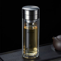 希诺(HEENOOR) XN-7100 水分离水杯双层玻璃杯泡茶杯大容量男女士杯 270ML 黑色