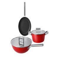 德世朗 DFS-TZ954B-RD 锅具套装 致简精铁不粘锅三件套 炒锅汤锅煎锅