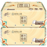 清风 NG000215*2 原木敦煌联名3层100抽2包散包 纸品 餐巾纸家用纸巾