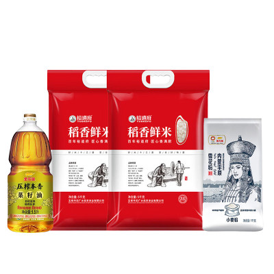 裕道府 金龙鱼粮油面粉组合(菜籽油1.5L+大米10kg+雪花粉1kg)多包裹发货