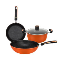 韩尔 橙心如意麦饭石锅具三件套 大容量 多灶通用 HR-CXRY322