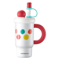 物生物好大一颗陶瓷桌面杯750ml彩虹球球(白红)陶瓷款内胆