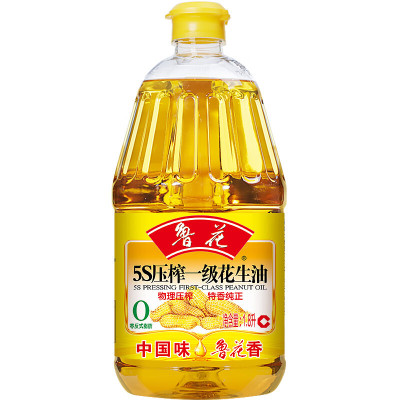 鲁花 食用油 5S 物理压榨 压榨一级 花生油1.8L/桶