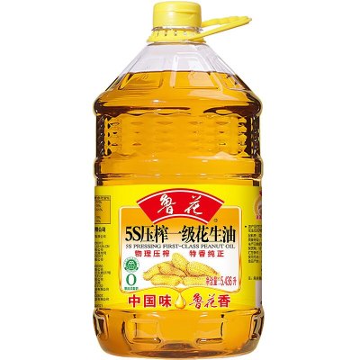 鲁花 5S压榨一级花生油5.436L 大桶